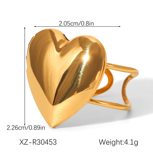 DIY Stainless Steel Heart Ring Womens Fashion Jewelry Gift