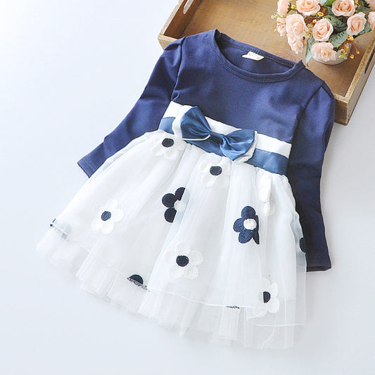 Long Sleeve Flower Bow Dress – Perfect for Special Occasions