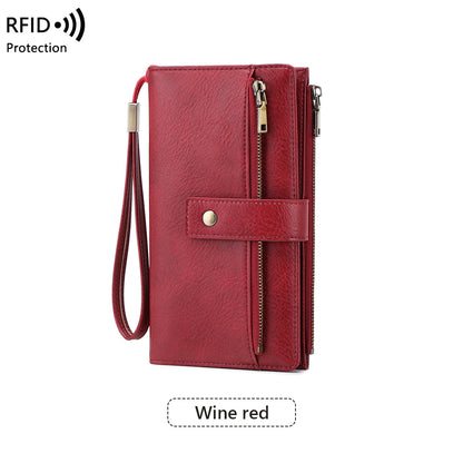 Anti-magnetic Womens Multi-Card Trifold Long Fashion Wallet