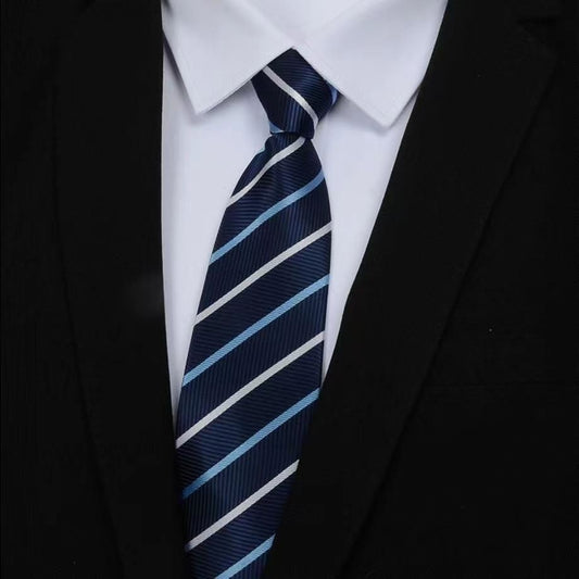 Mens Business Formal Zipper Tie With Blue Stripes for Office
