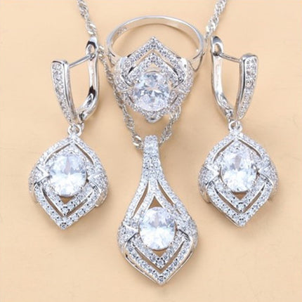 Gem-inlaid Pendant Earrings Necklace Ring Set – Perfect for Ladies