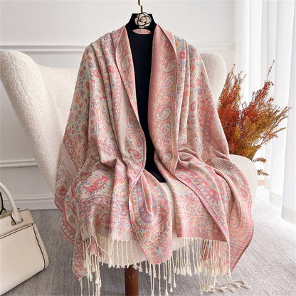 Light-luxury Jacquard Cashew Tassel Fashion Shawl for Women