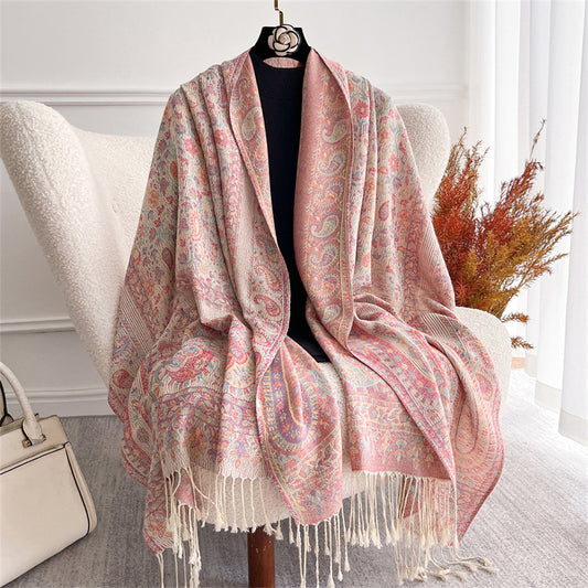 Light-luxury Jacquard Cashew Tassel Fashion Shawl for Women