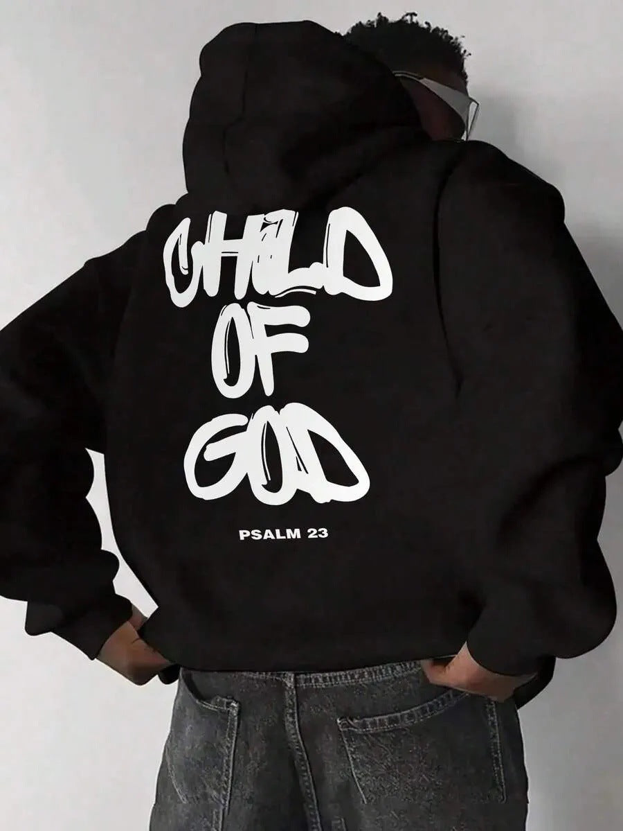 Men’s Letter-Print Hoodie – Fleece-Lined Pullover Top Comfort