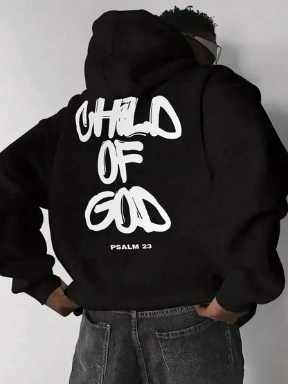 Men’s Letter-Print Hoodie – Fleece-Lined Pullover Top Comfort