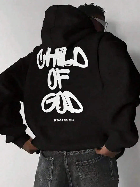 Men’s Letter-Print Hoodie – Fleece-Lined Pullover Top Comfort