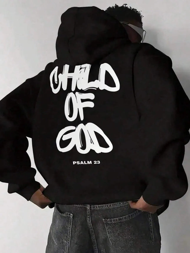 Men’s Letter-Print Hoodie – Fleece-Lined Pullover Top Comfort