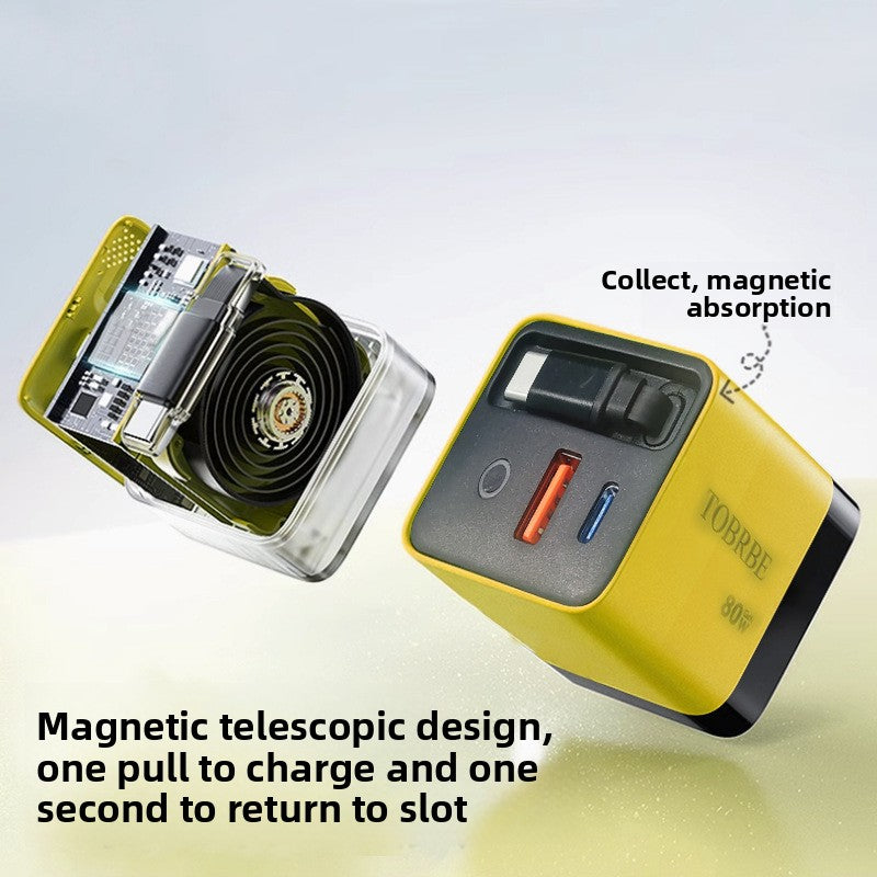 80W GaN Retractable Cable Fast Charger