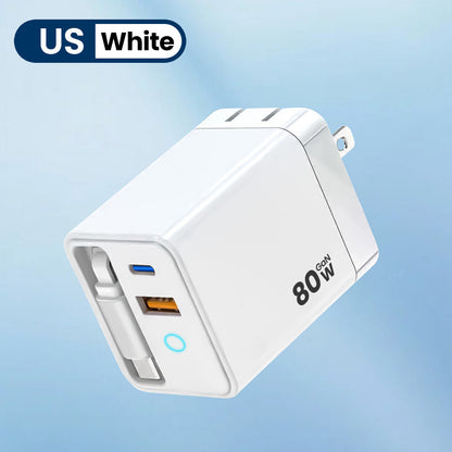 80W GaN Retractable Cable Fast Charger