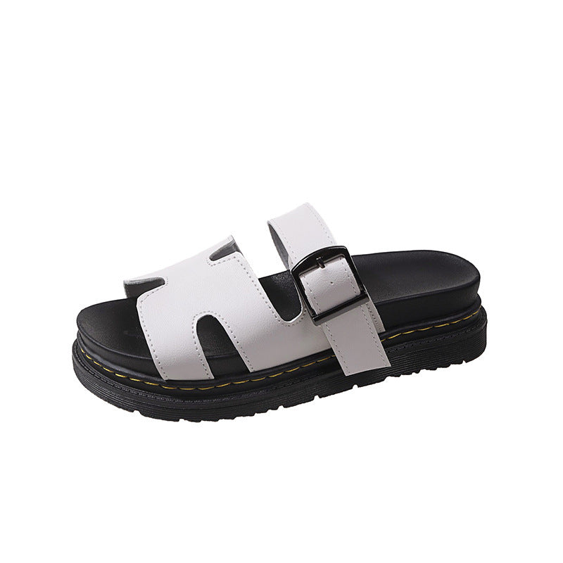 Women's Thick-Soled One-Word Buckle Casual Slippers Wear