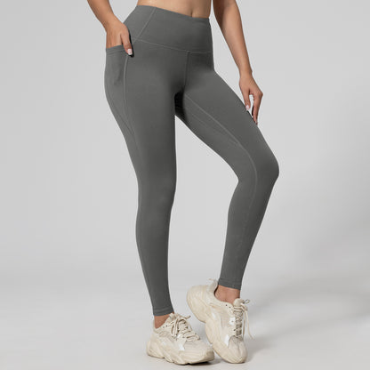 Fitness Running Leggings Hip-Lifting High-Waisted with Pockets