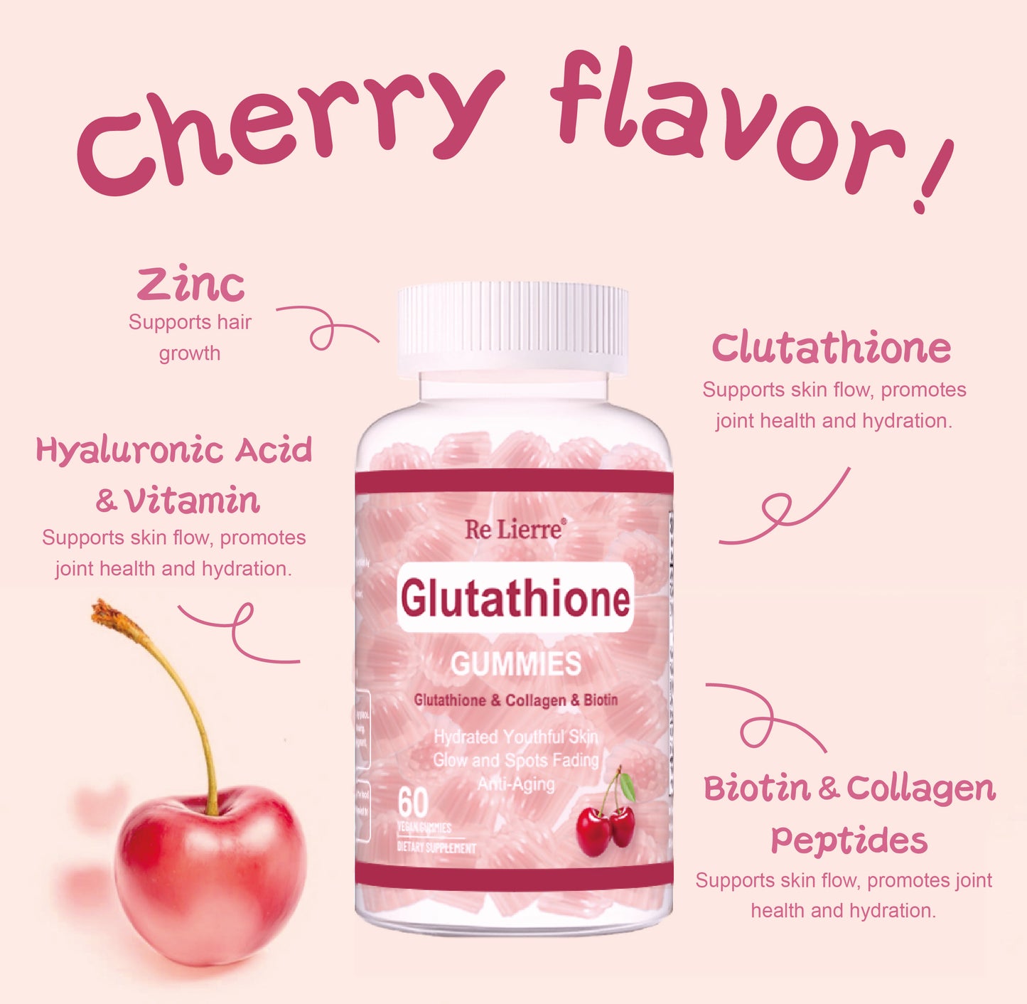 Glutathione Collagen Gummies Cherry Flavor for Healthy Skin