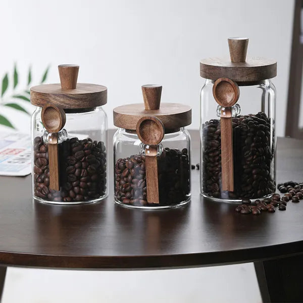 Glass Coffee Jar Set – 3 Pcs with Spoons for Kitchen Storage