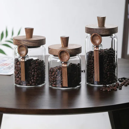 Glass Coffee Jar Set – 3 Pcs with Spoons for Kitchen Storage