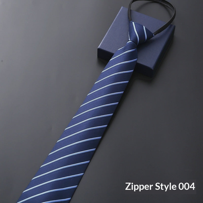 Mens Business Formal Zipper Tie With Blue Stripes for Office