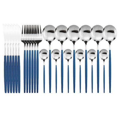 24PCS White Gold Dinnerware Set Stainless Steel Knife Fork
