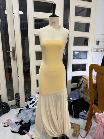 Solid Color Chest-Wrapped Mesh Dress – Sleeveless and Stylish
