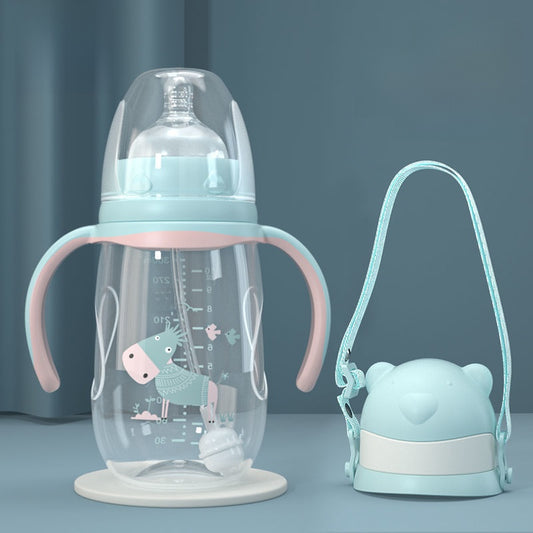 Baby Bottle with Straw Handle Wide Mouth for Daily Feeding