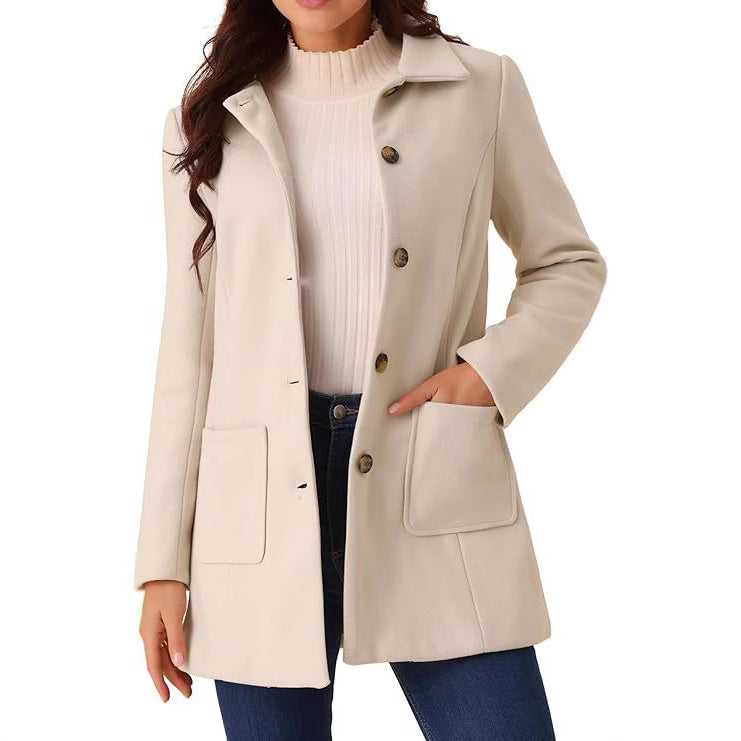 Buy Double-Breasted Long-Sleeve Lapel Wool-Lined Casual Coat
