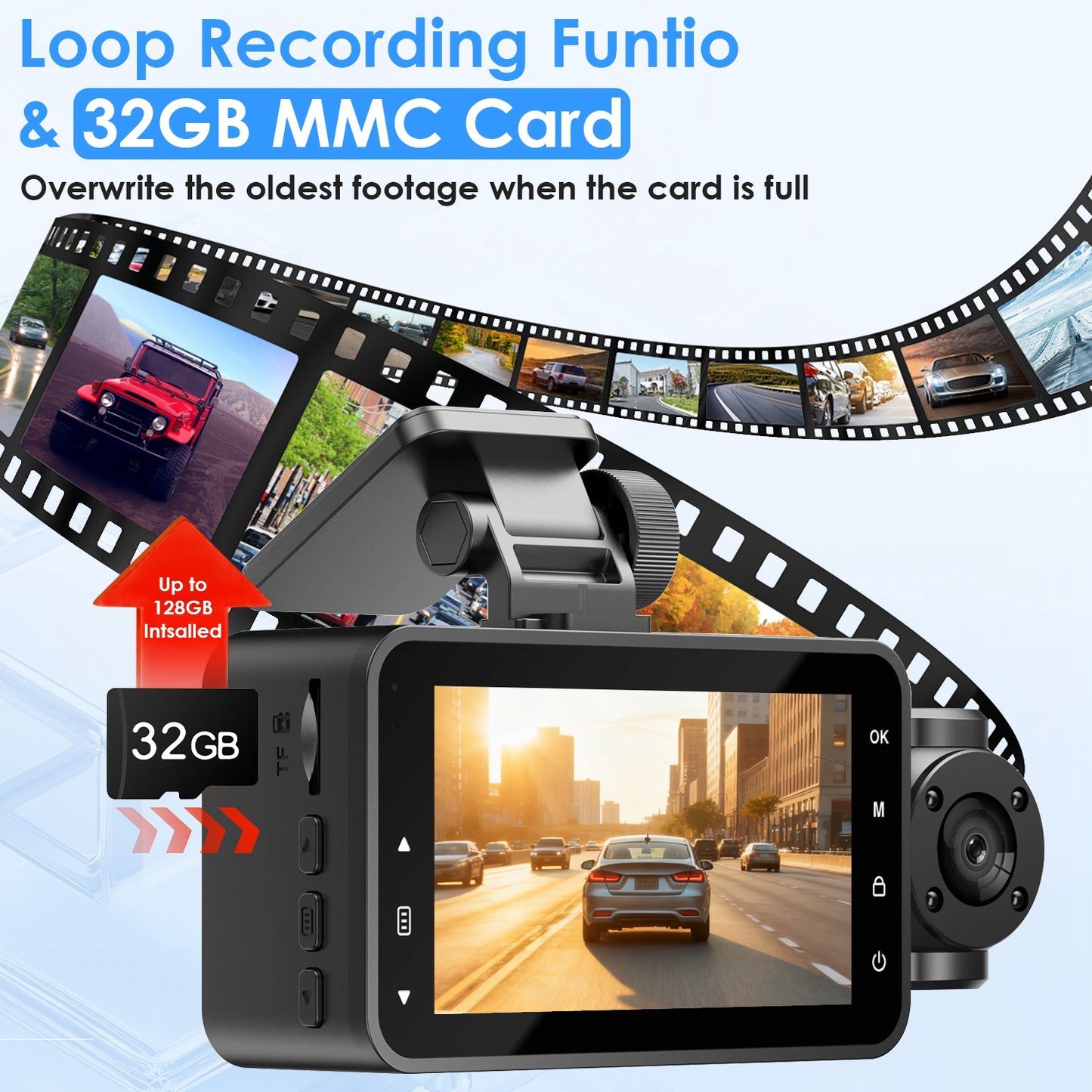 WiFi 1080P 3 Channel Dash Cam with App Control Night Vision