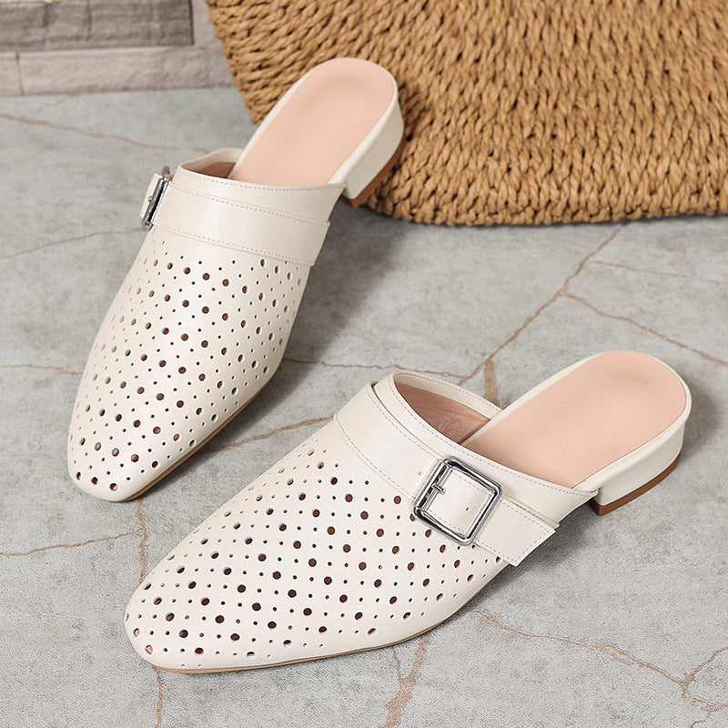 Closed Toe Back Strap Buckle Flat Women's Slippers