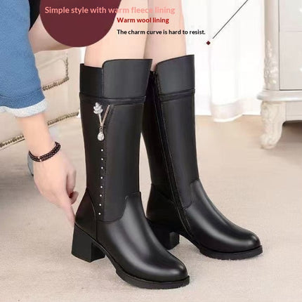 Women’s Fleece-Lined Tall Leather Boots with Wool Lining