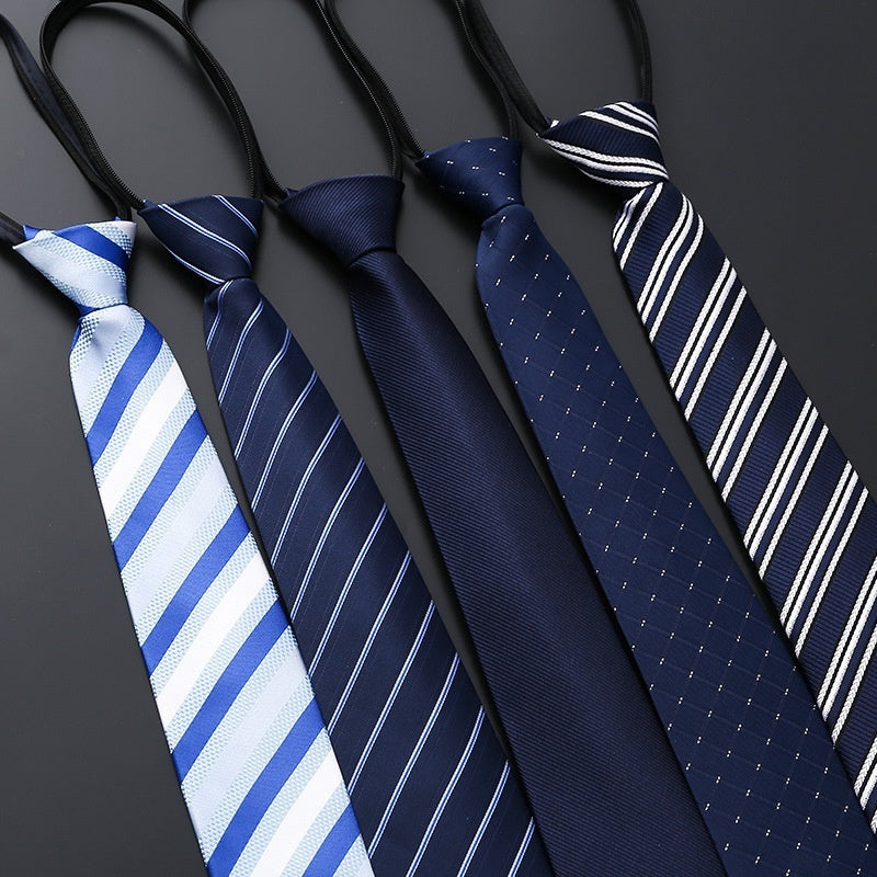 Mens Business Formal Zipper Tie With Blue Stripes for Office