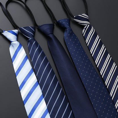 Mens Business Formal Zipper Tie With Blue Stripes for Office