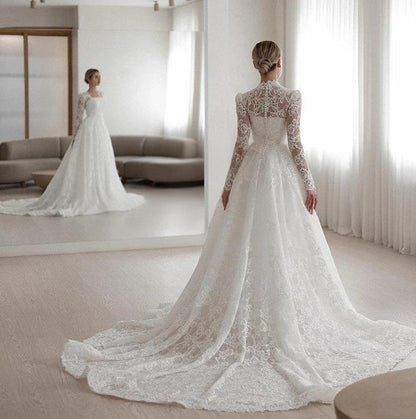 Embroidered Long Sleeve Trailing Wedding Dress for Brides