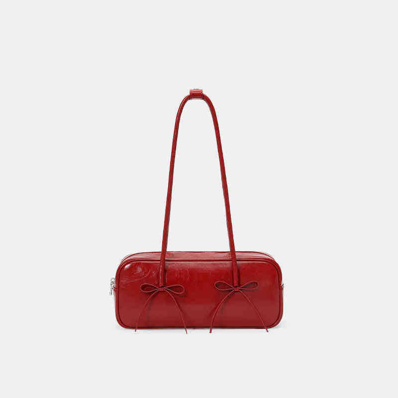 Red Bow Baguette Bag for Feminine Chic Daily Styling US Use