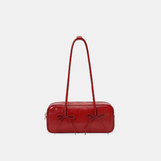 Red Bow Baguette Bag for Feminine Chic Daily Styling US Use