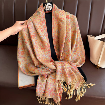 Light-luxury Jacquard Cashew Tassel Fashion Shawl for Women