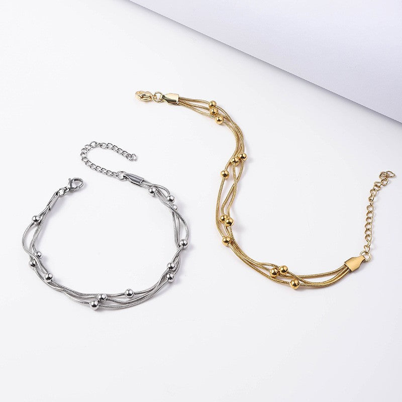 Buy Stainless Steel Three-Layer Beaded Bracelet Trendy Titanium