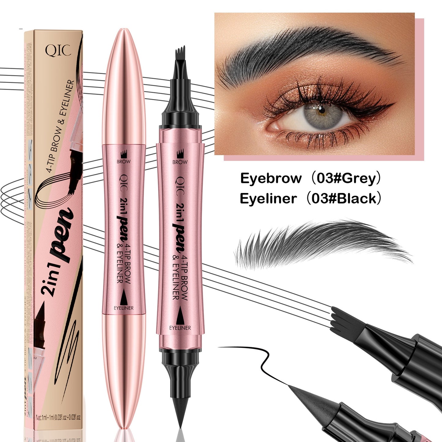 Double-headed 3D Eyebrow Pencil & Eyeliner - Four-fork Design