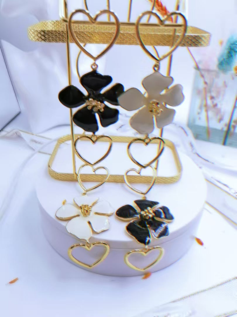 Buy Heart & Flower Double Layer Dangle Earrings for Women