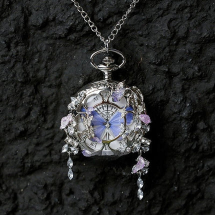 Couples Teal  Green Butterfly Animated Pocket Watch  Romantic