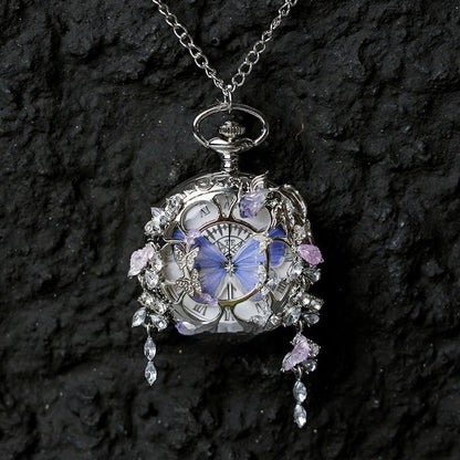 Couples Teal  Green Butterfly Animated Pocket Watch  Romantic