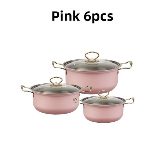 Stainless Steel Cookware Set Glass Lid Pots and Pans Kitchen