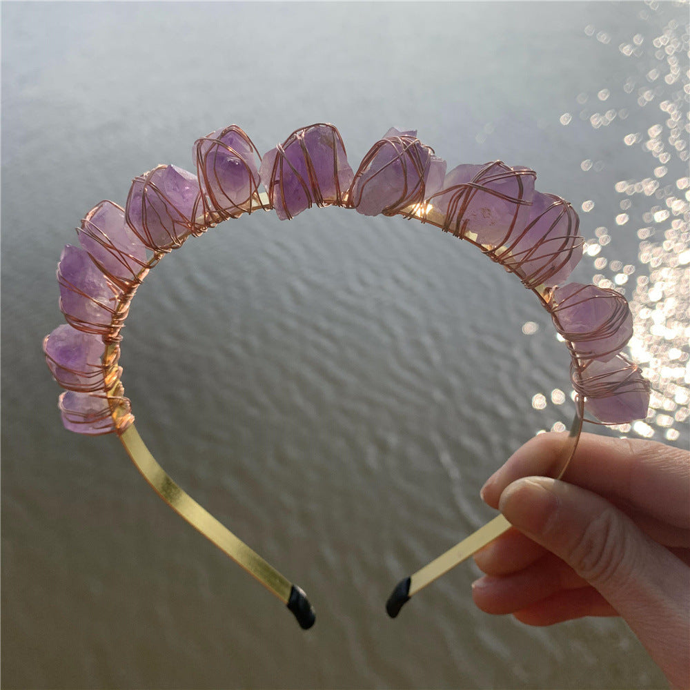 Natural Crystal Quartz & Amethyst Gemstone Wedding Headdress