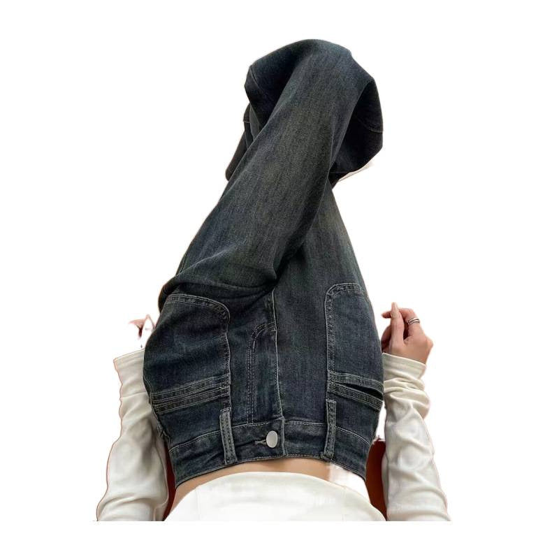 High-waisted wide-leg denim pants