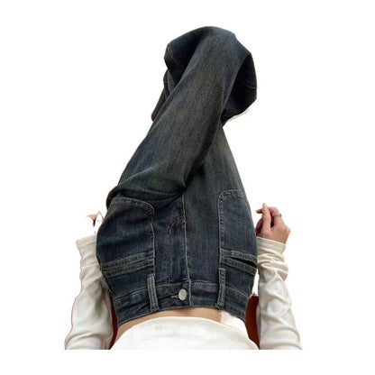 High-waisted wide-leg denim pants