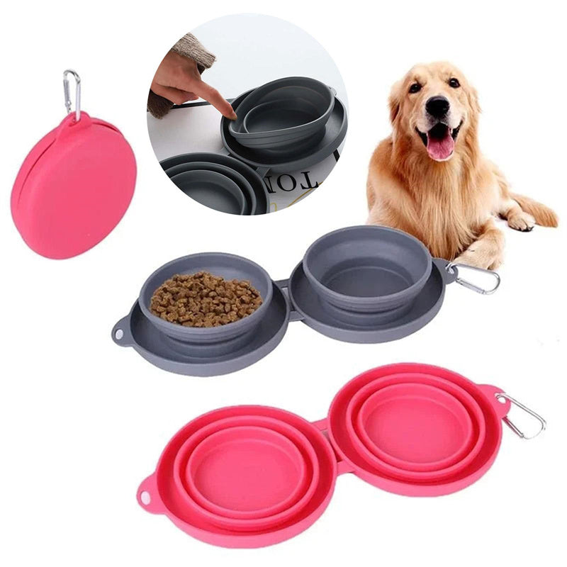 Buy Travel-Friendly Foldable Double Pet Bowl for Dogs & Cats