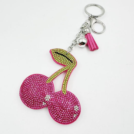 Cherry Rhinestone Velvet Keychain Cute Fashion Bag Accessory