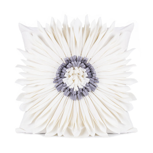 White Throw Pillow – Modern Velvet 3D Chrysanthemum Cushion