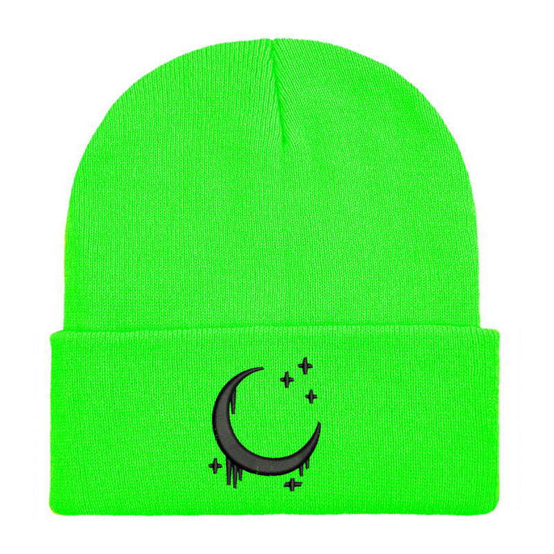 Embroidered Knitted Hat With Moon & Stars – Autumn Winter