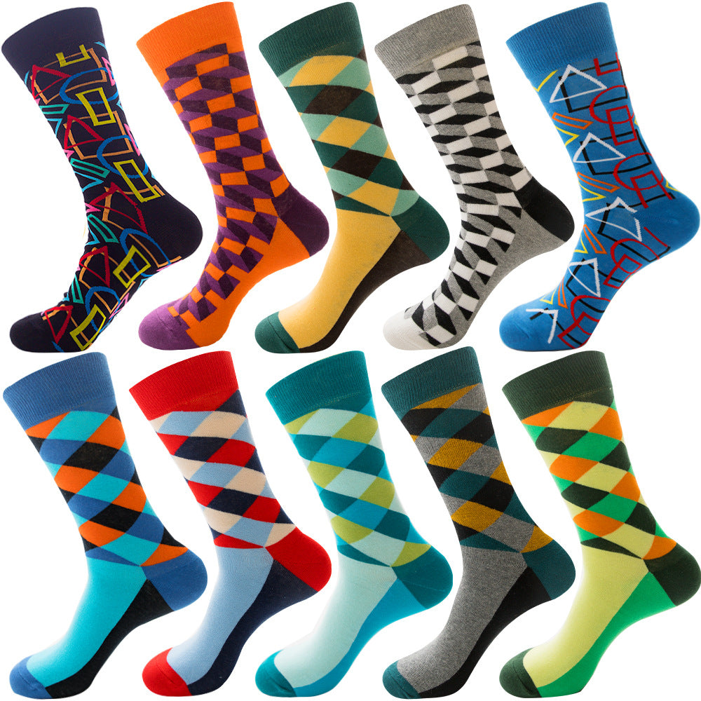 Men’s Autumn Diamond Patterned Socks Christmas Fruit Patterns