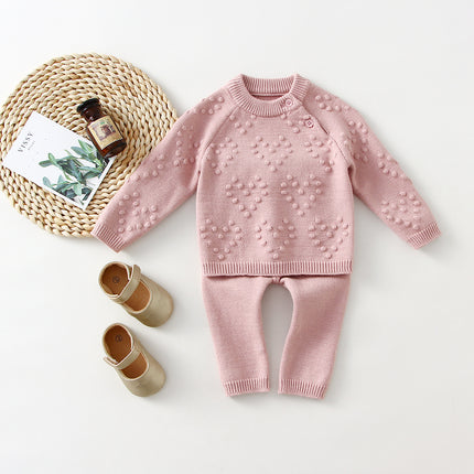 Children’s Knitted Love Solid Color Sweater and Pants Set
