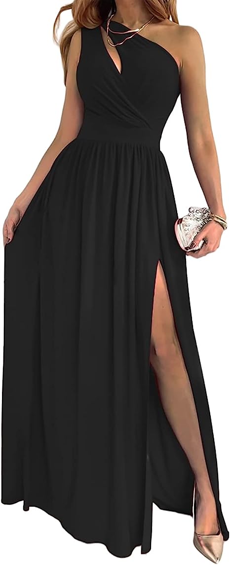 Women's One Shoulder Split Cutout Sleeveless Cocktail Dress