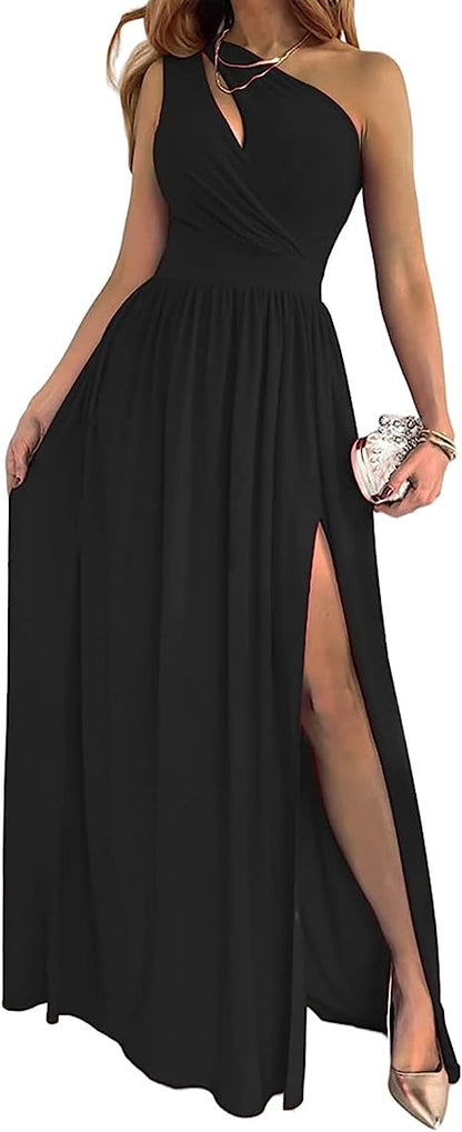 Women's One Shoulder Split Cutout Sleeveless Cocktail Dress