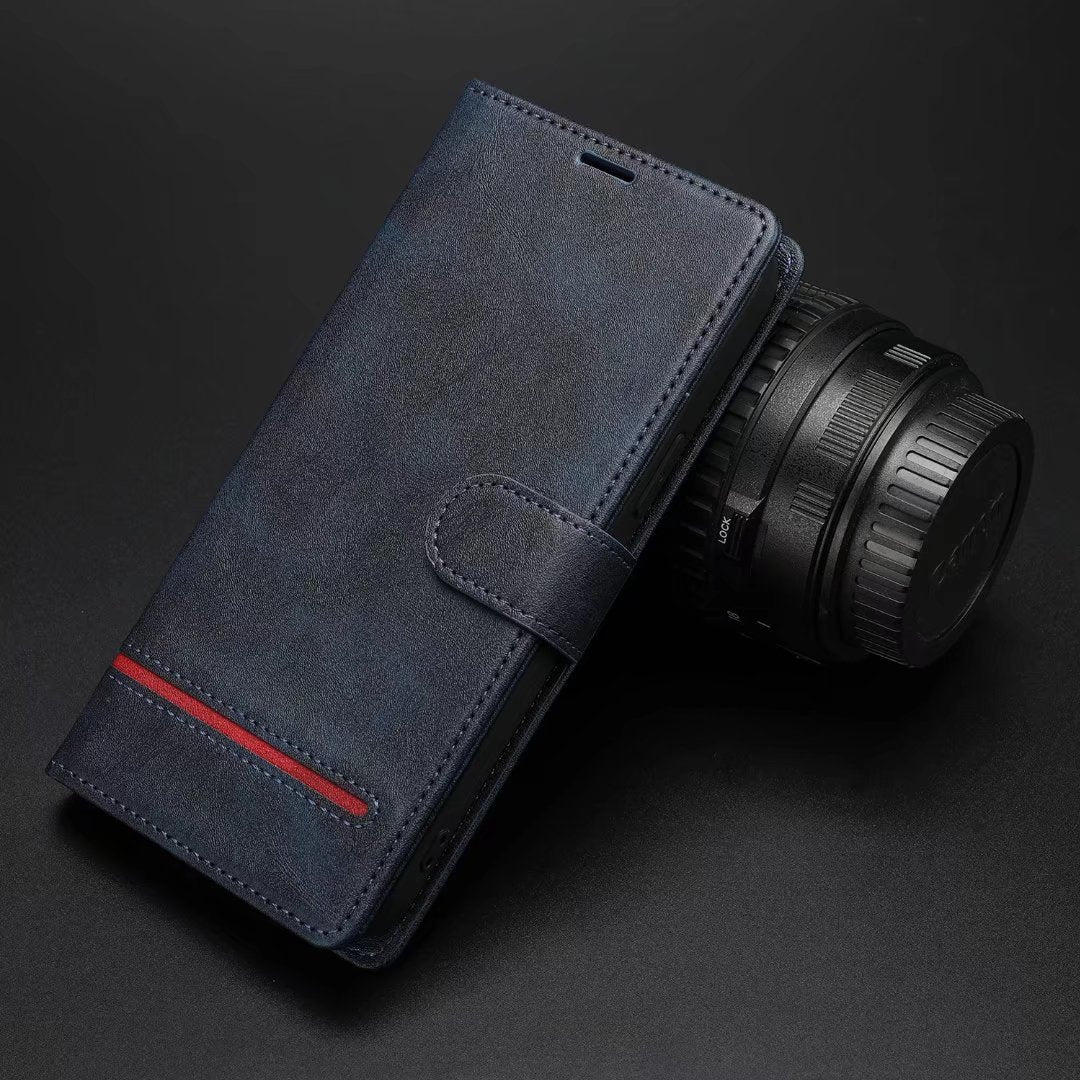 Business Pure Color Phone Flip Card Slot Holder Leather Case